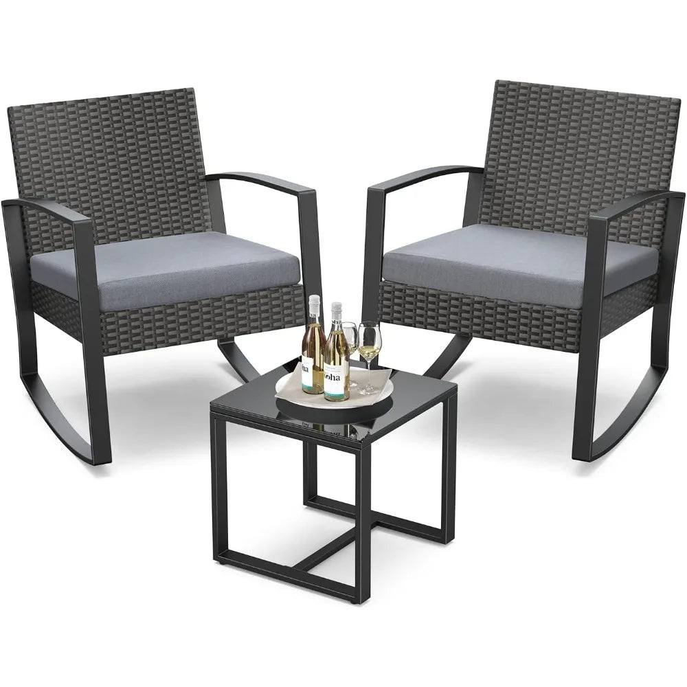 3 Piece Patio Outdoor Rocking Bistro Set With Coffee Table