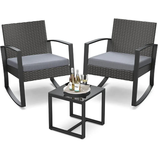 3 Piece Patio Outdoor Rocking Bistro Set With Coffee Table