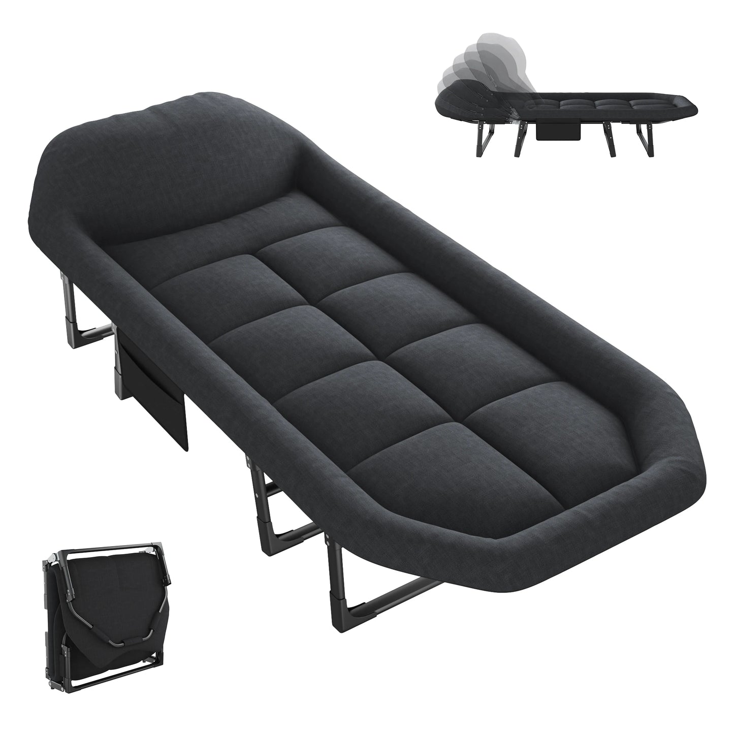 JHK Adjustable Folding Camping Bed With Mattress And Carry Bag