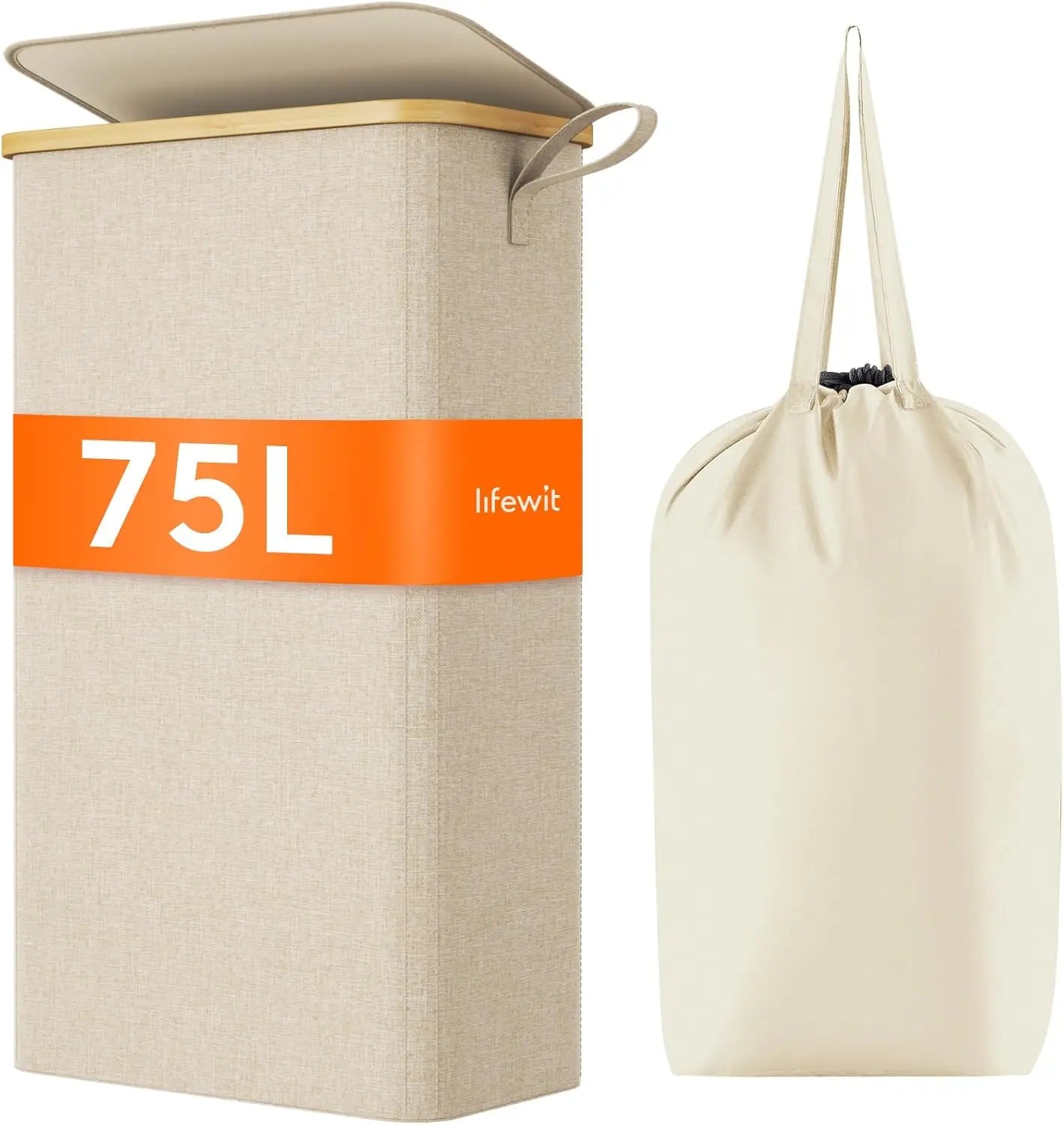 Slim Laundry Hamper With Lid Removable Bag Bamboo Handles Foldable