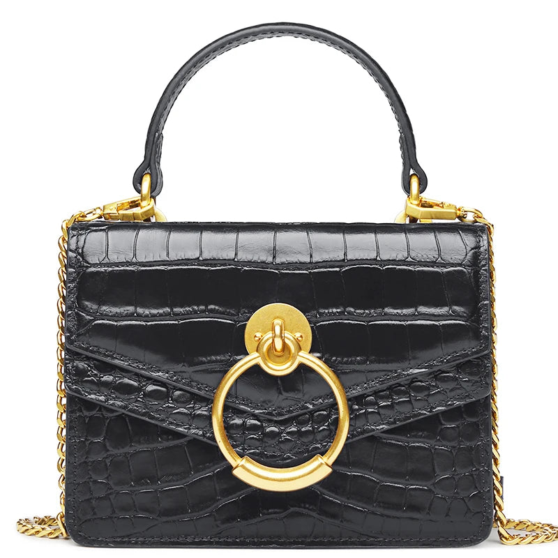 NONECN Chain Crossbody Bag for Women Genuine Leather Shoulder Bag