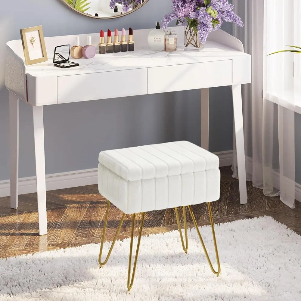 XIUWO Greenstell Faux Fur Vanity Stool With Storage