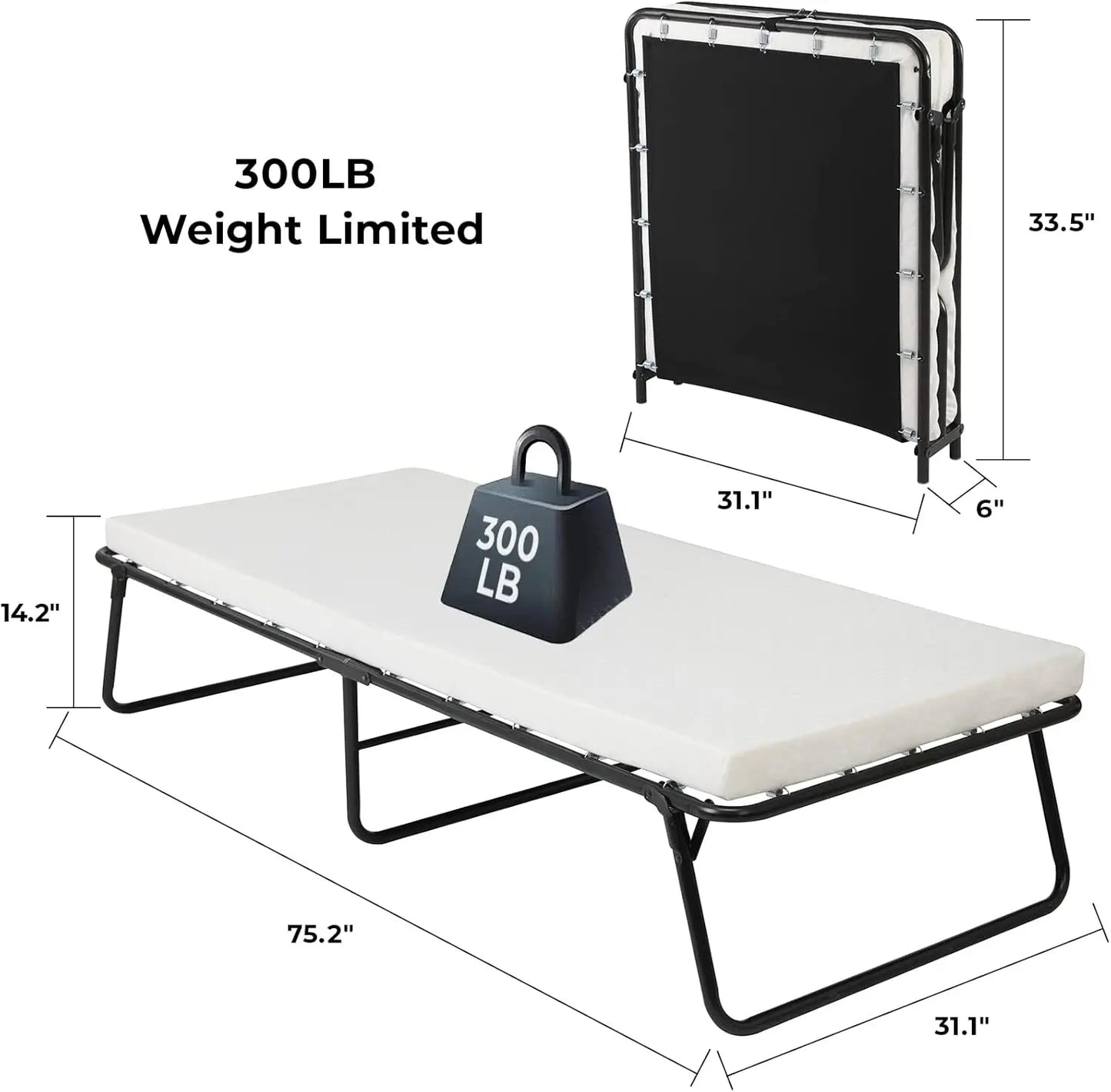 Folding Adult Guest Bed With Memory Foam Mattress And Wheels