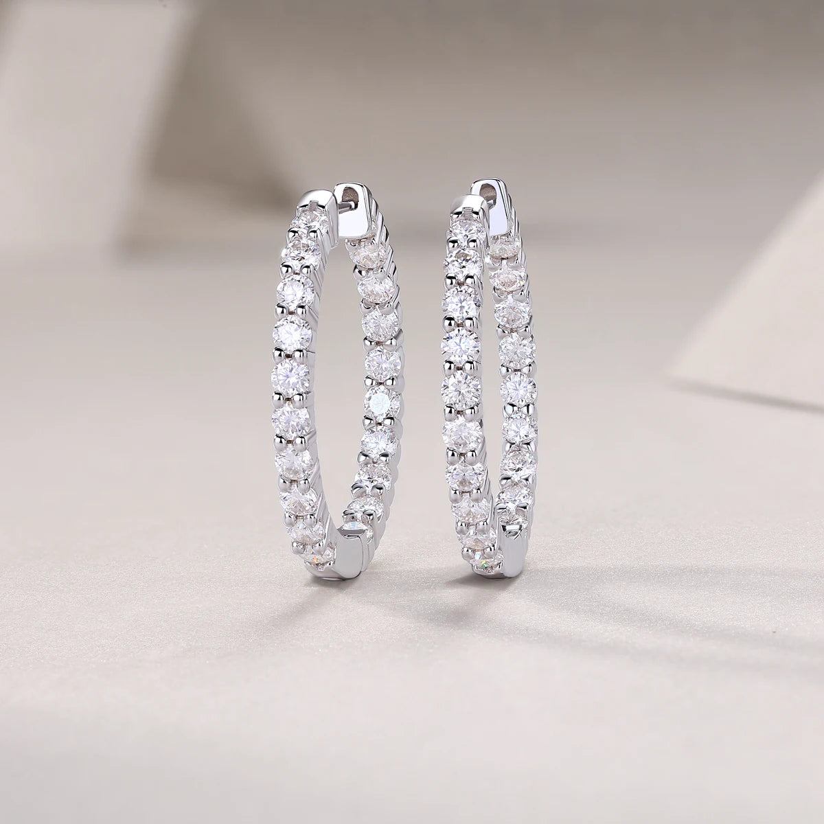 JIUZUAN Moissanite Hoop Earrings 925 Sterling Silver Gold Plated