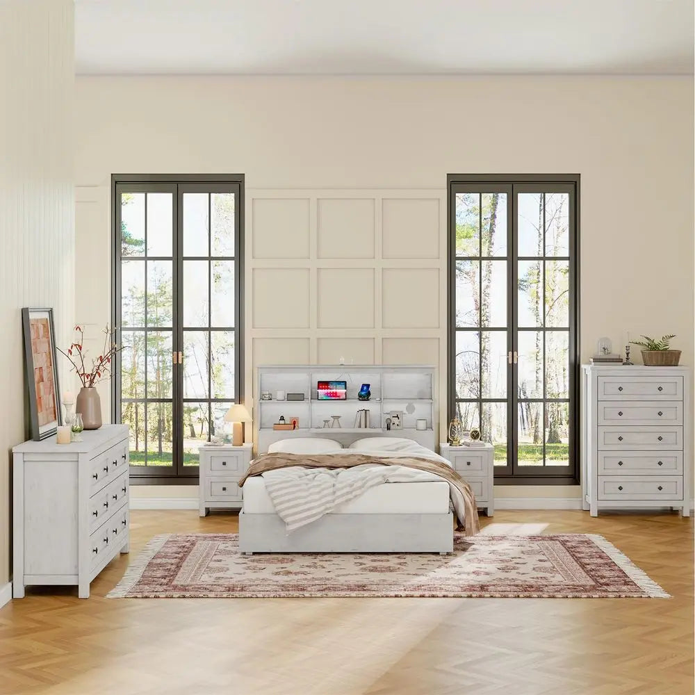 Farmhouse Bedroom Set With Dresser And Nightstands