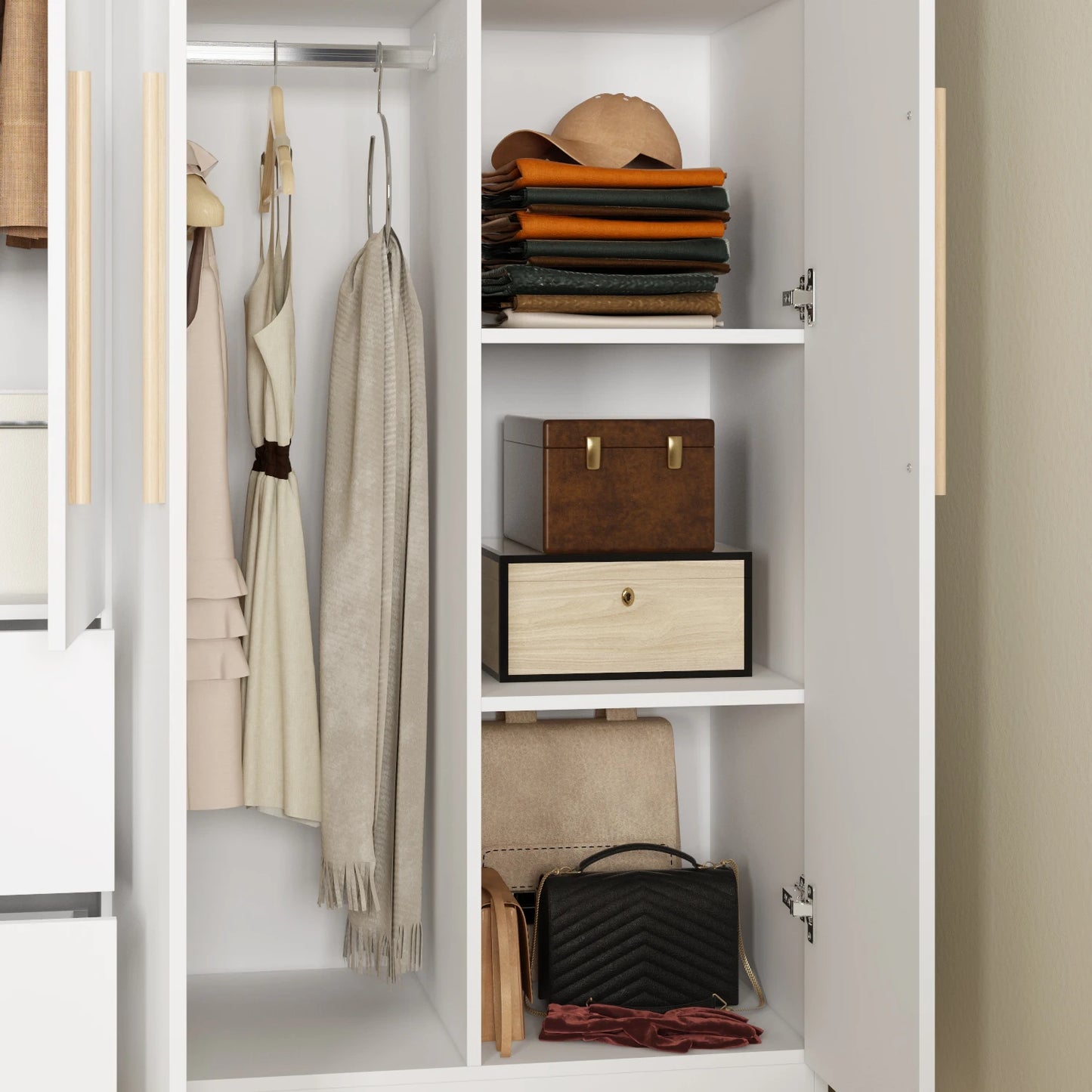 FUFU&GAGA Modern Wardrobe Armoire Closet With Storage Cubes And Rods
