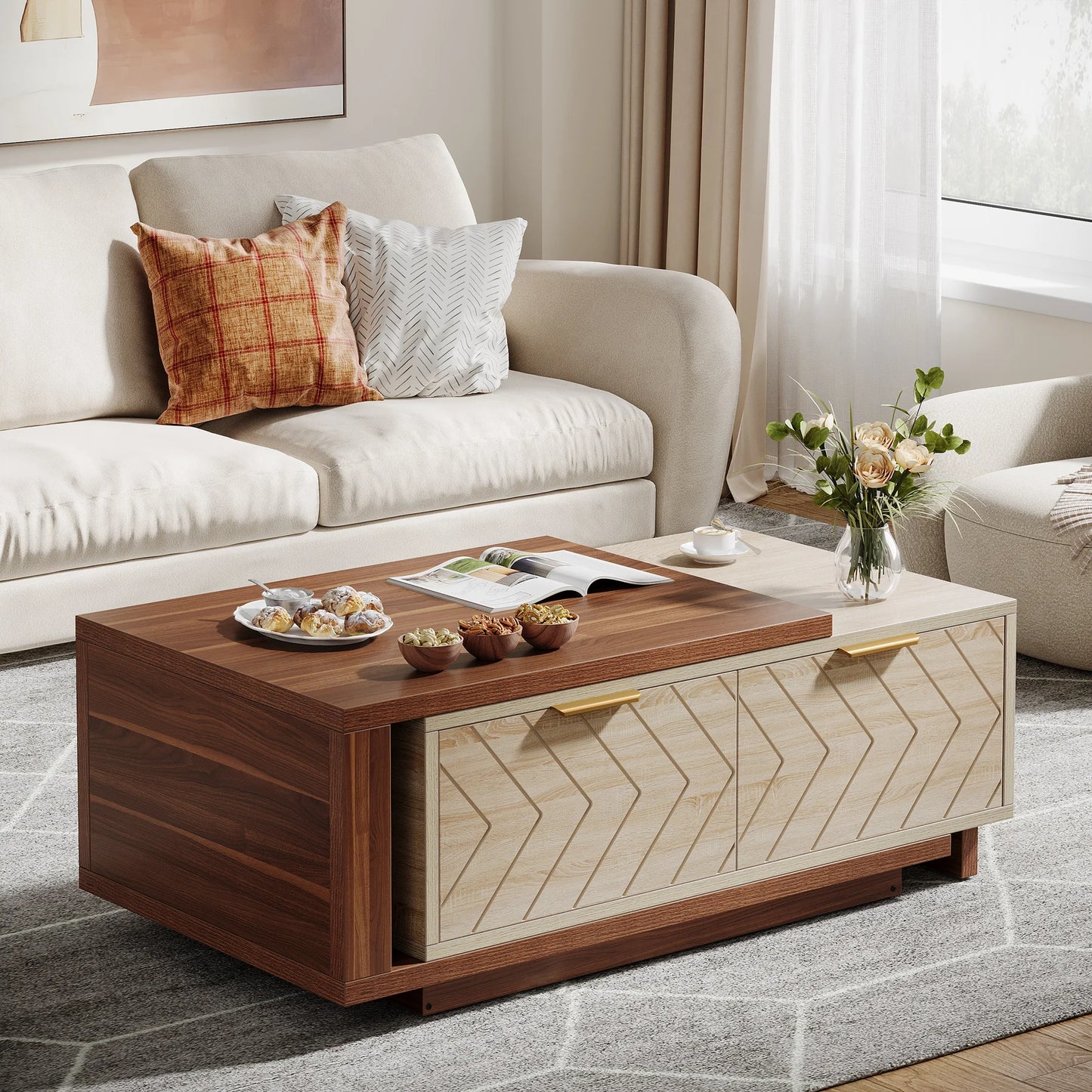 Tribesigns Extendable Coffee Table With Storage Drawers