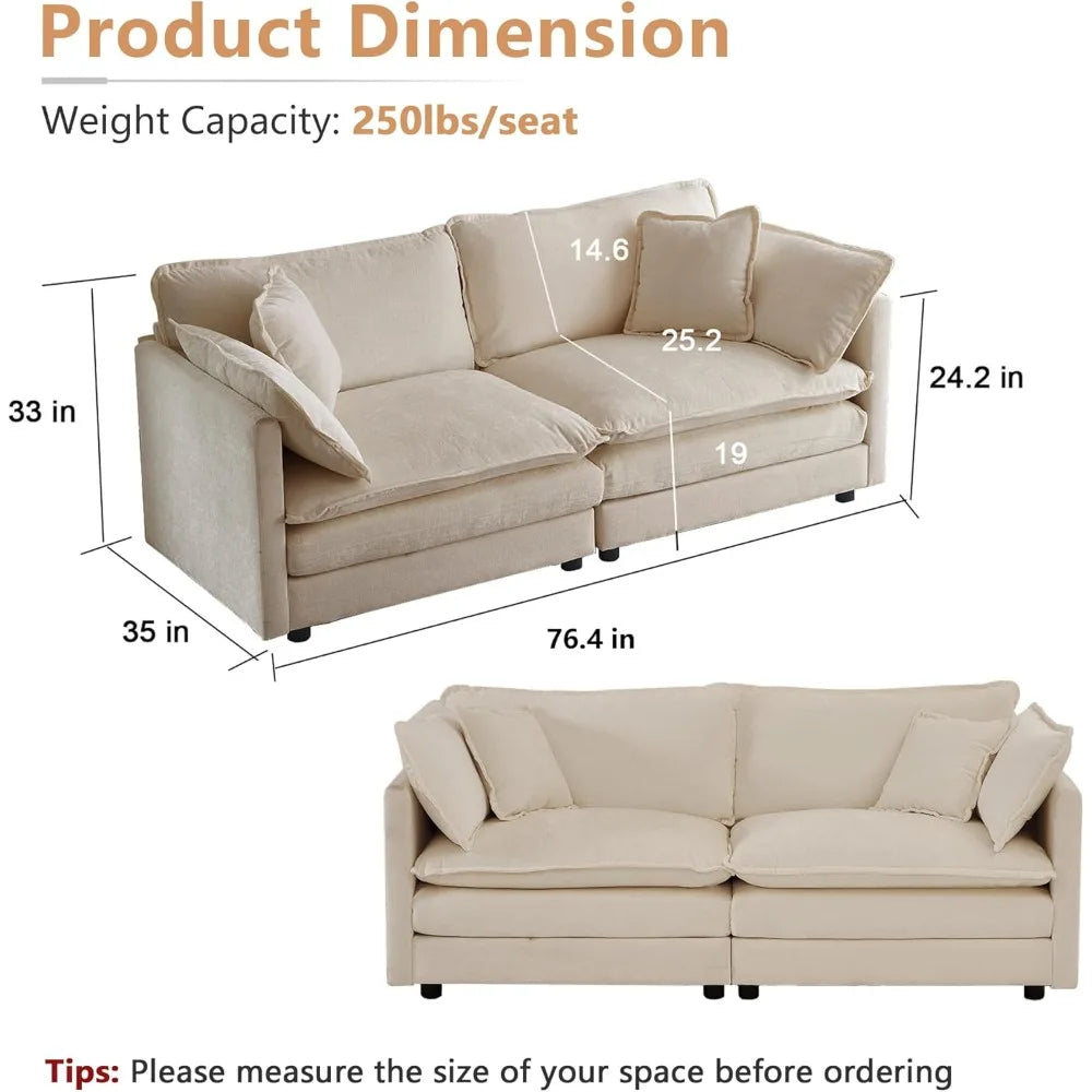 Luxury Chenille 2 Piece Sofa Set Modern Living Room Comfort