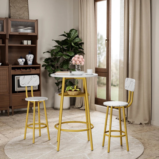 Faux Marble Dining Table Set With Chairs And Stools