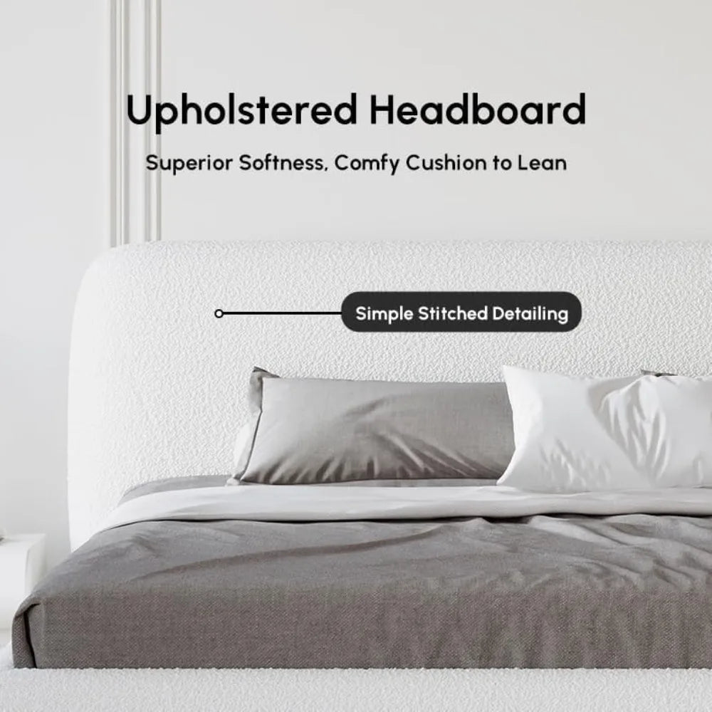 Ticify Curva Modern Boucle Platform Bed Set Bedroom Bench