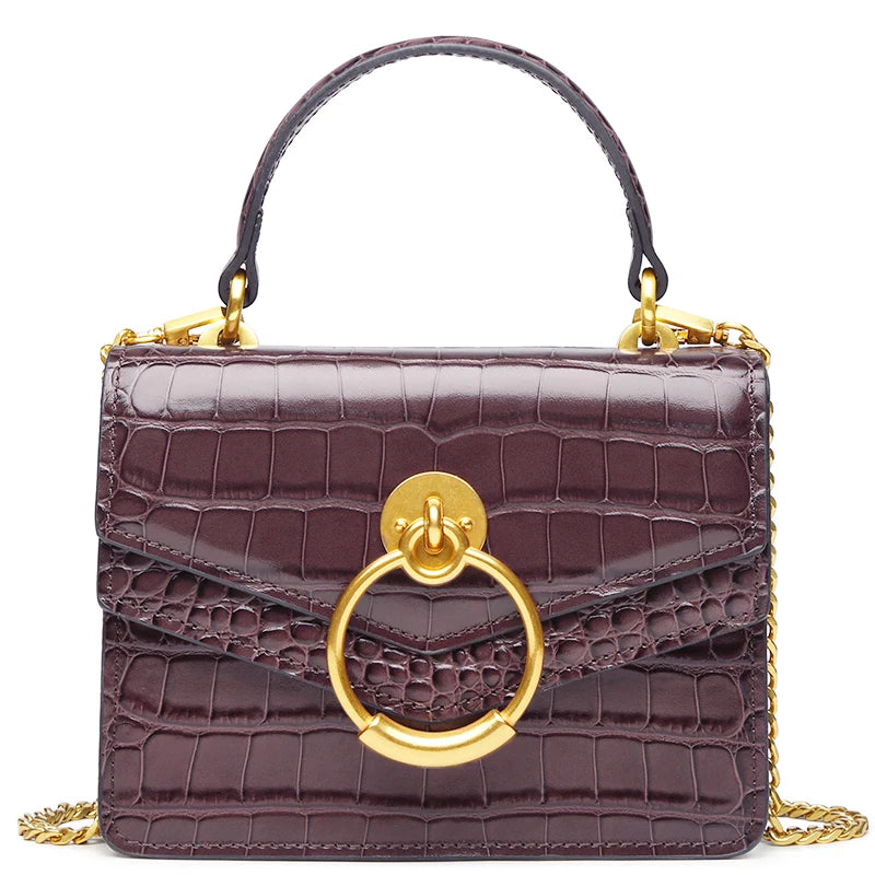 NONECN Chain Crossbody Bag for Women Genuine Leather Shoulder Bag