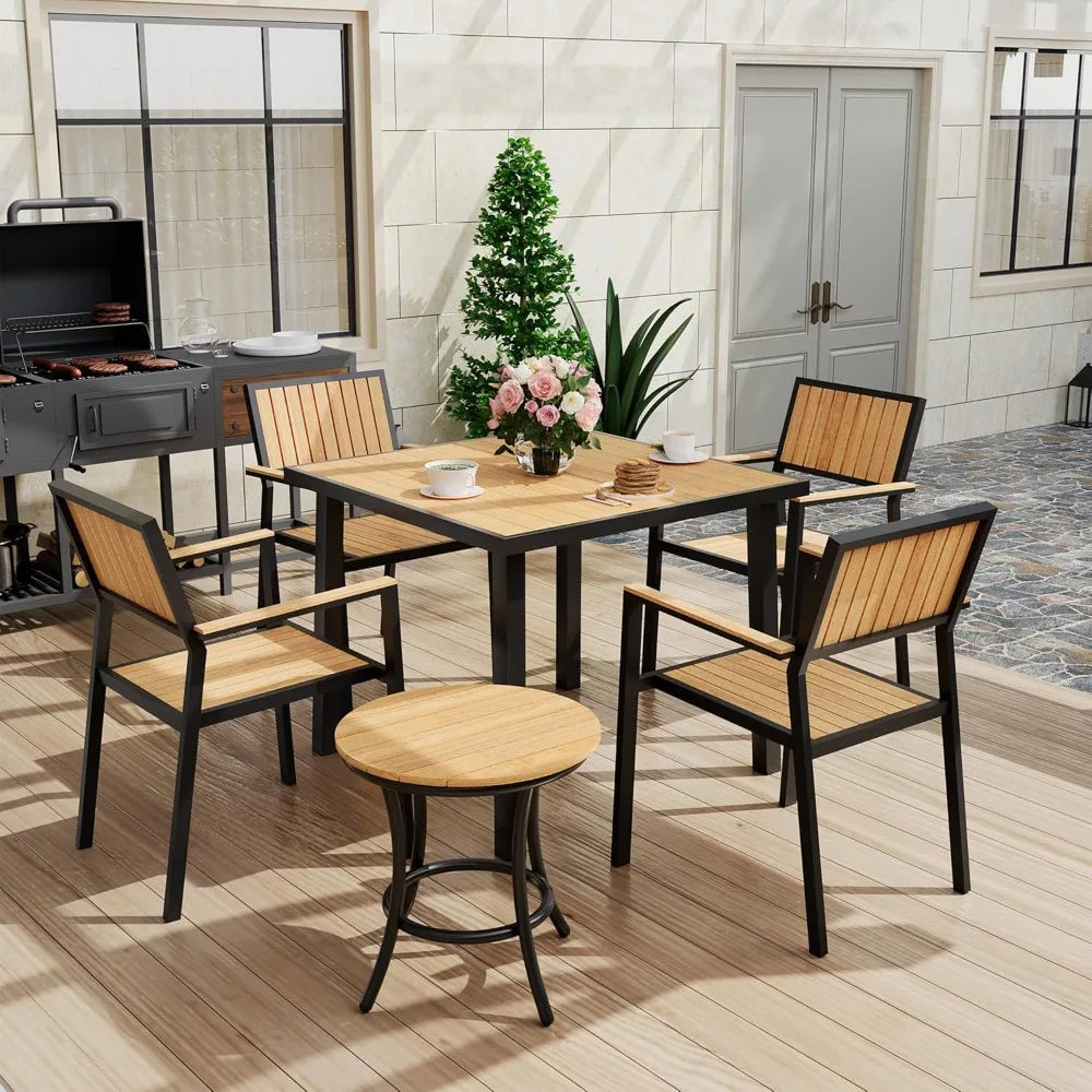 Color Aluminum Patio Dining Set With Plastic Wood Table