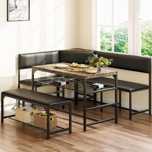 XMSJ Breakfast Nook Set With Storage Bench and Table