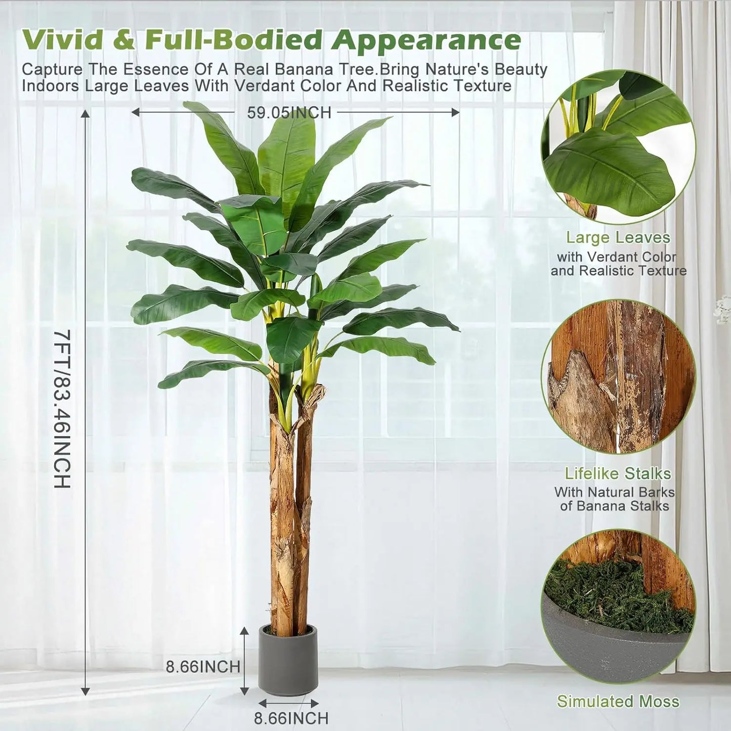 HiMISSCN Artificial Banana Tree With Planter Faux Leaves