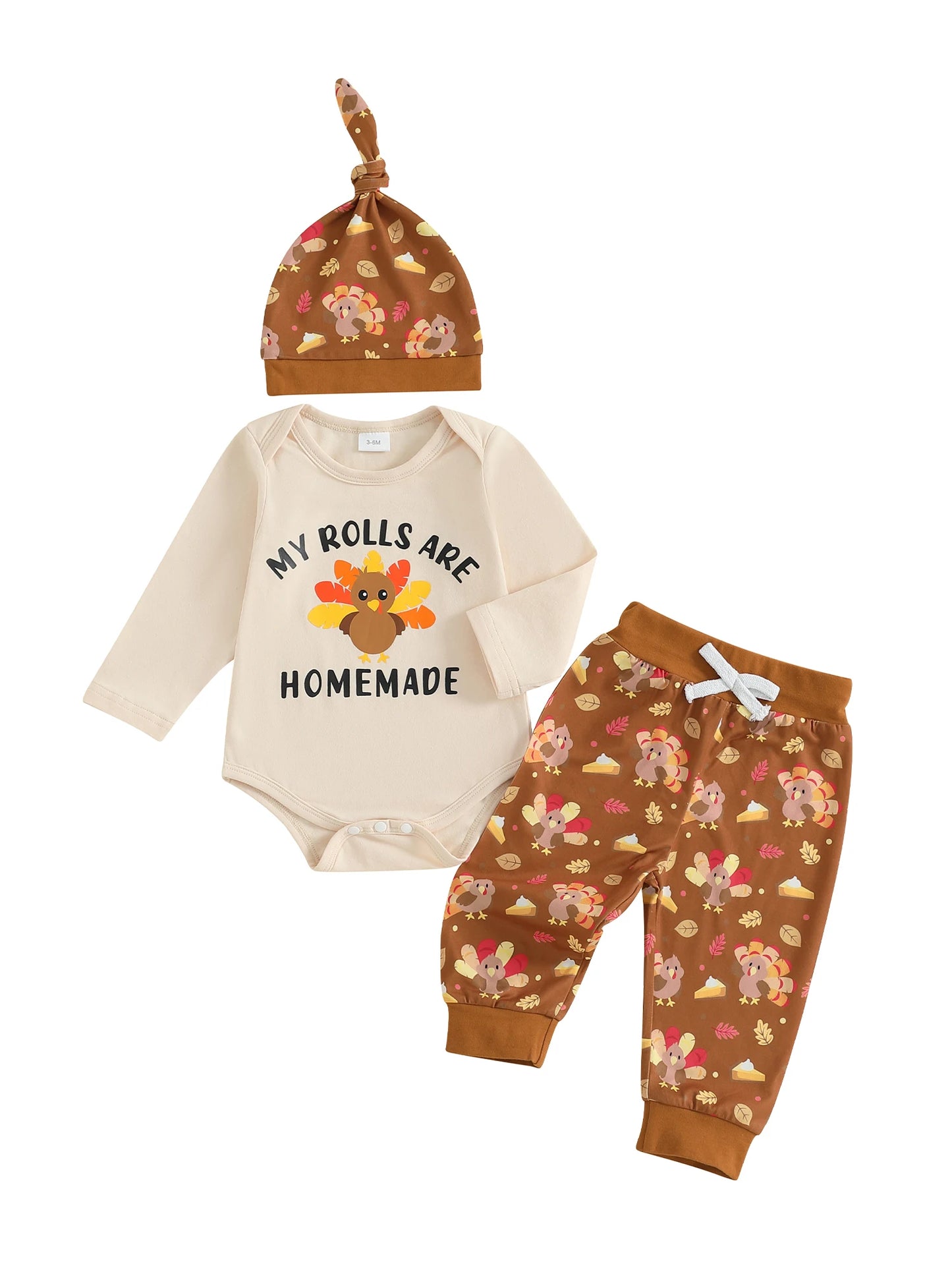 Thanksgiving Turkey Print Baby Boy 3Piece Outfit Set With Hat