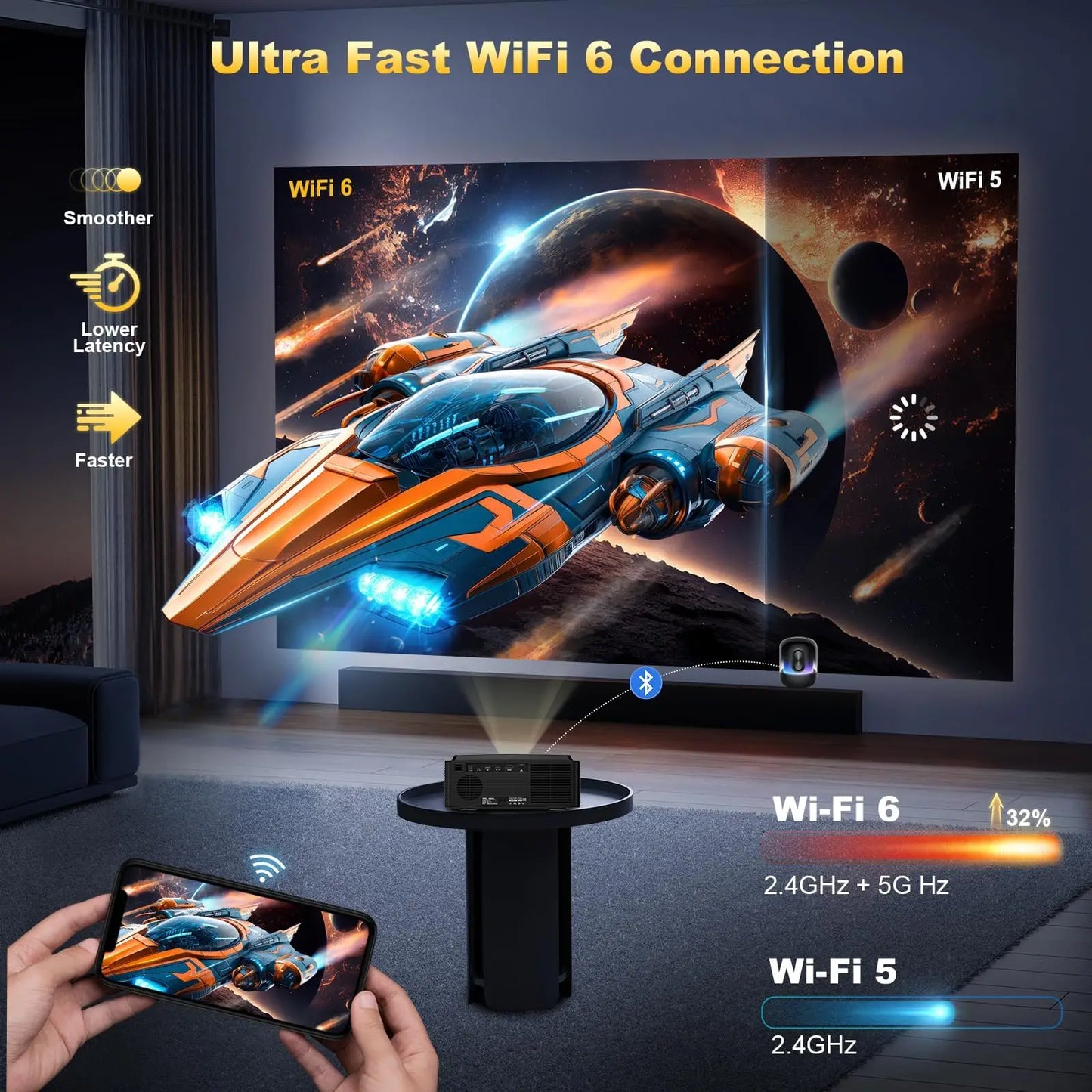 DESS 4K Auto Focus Smart Projector With Google TV Netflix