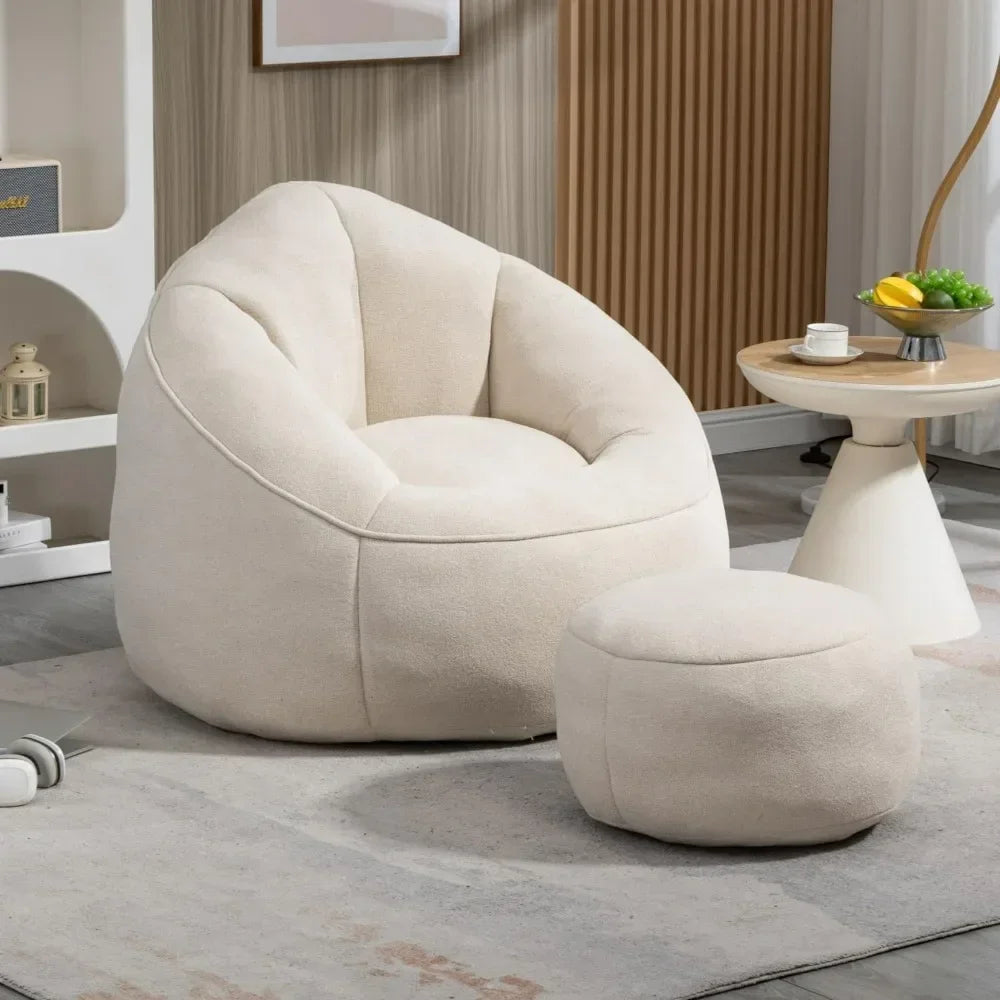 Beanbag Chair And Footstool With Foam Cushions For Living Room
