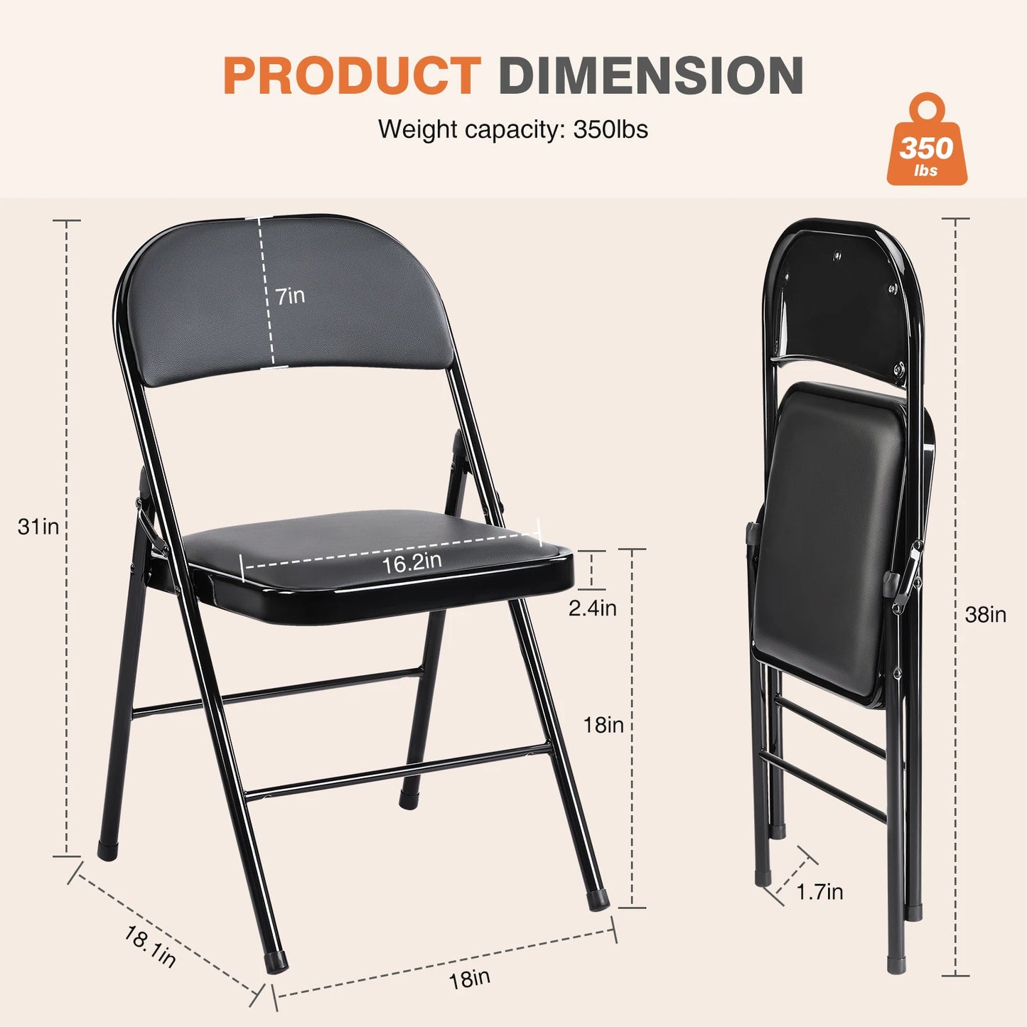 JHK Leather Padded Folding Chairs 4 Pack For Home Office