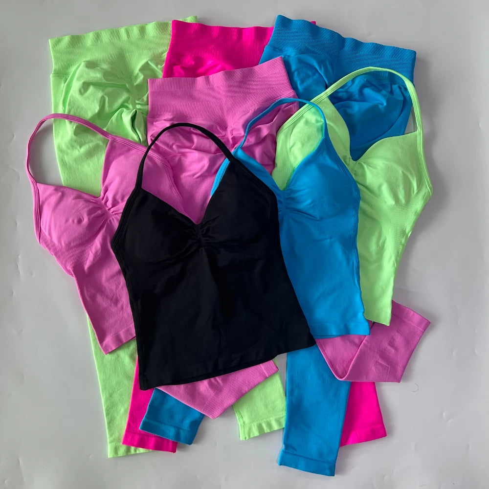Seamless Gym Set Women Tank Top High Waist Leggings Workout