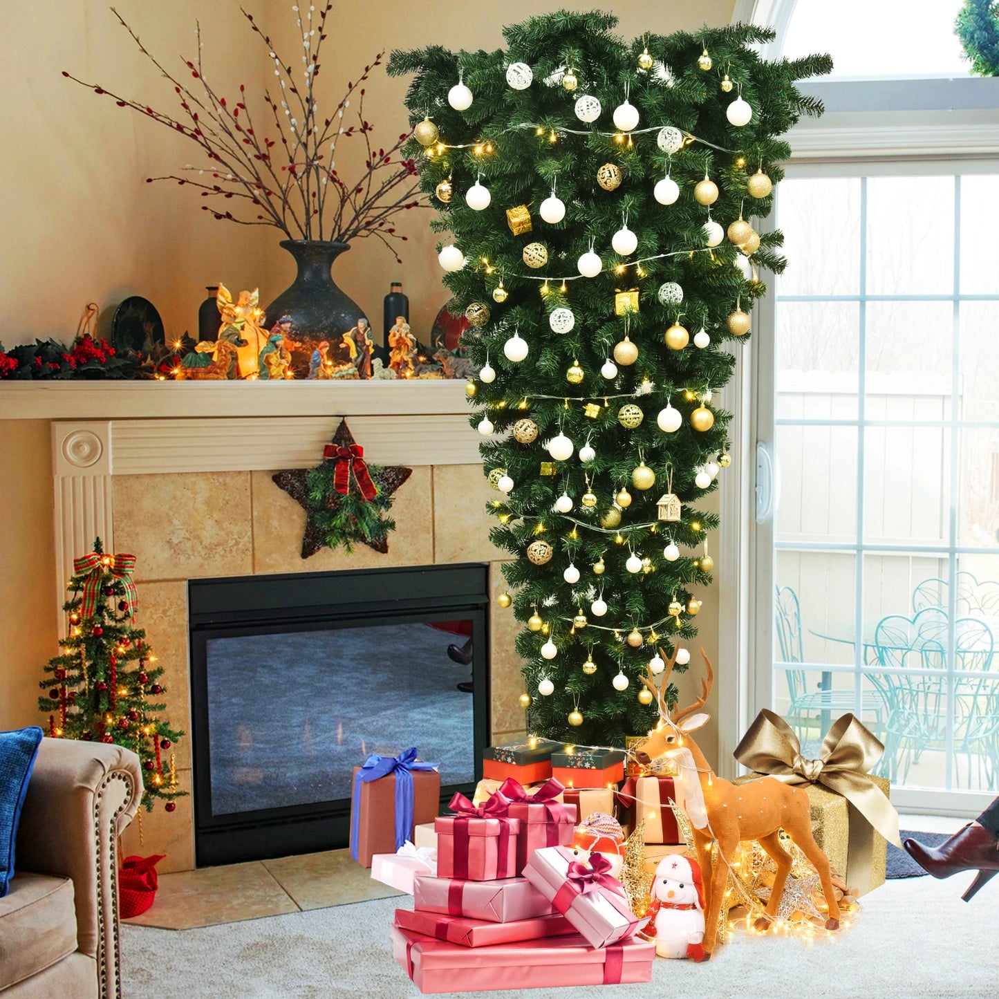 LIFEZEA Upside Down Christmas Tree Artificial For Home Office