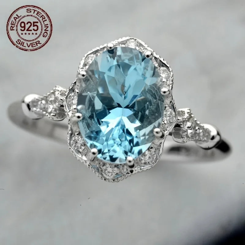 WPOOCC Vintage Inspired 925 Sterling Silver Ring With Oval Zirconia