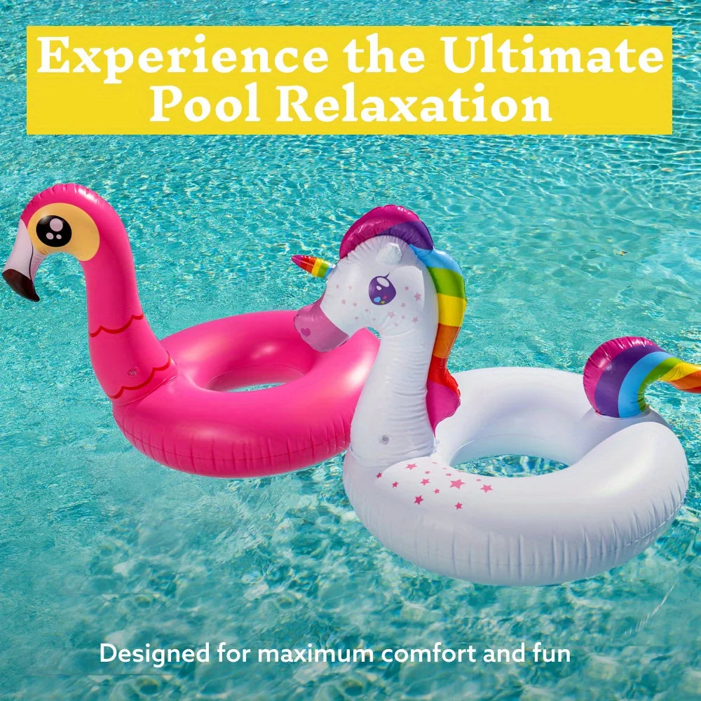 Joyfy Dual Pack Flamingo Unicorn Pool Floats for Kids