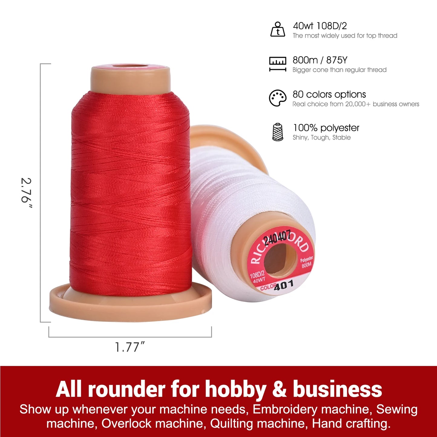 Richword Embroidery Threads Polyester Kit 875Y 800m 80Pcs