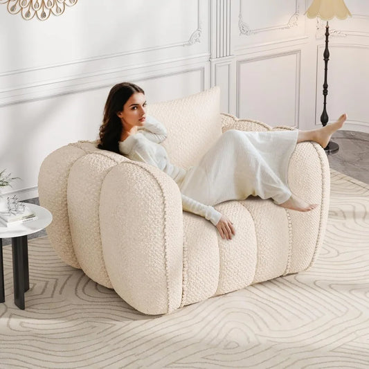 Pumpkin Shaped Upholstered Tufted Lounge Chair No Assembly For Modern Living Room