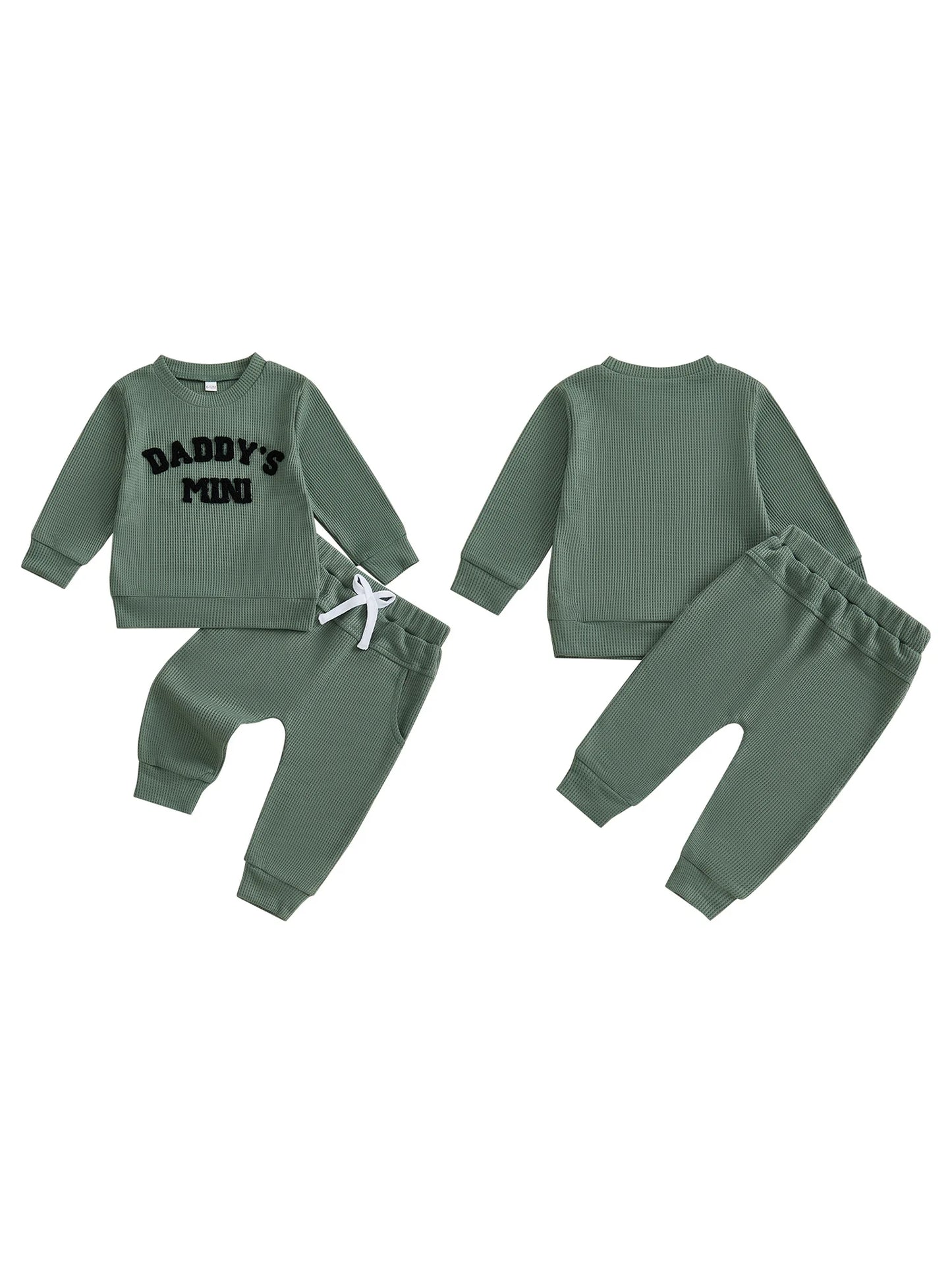 Toddler Boy Autumn Waffle Set Embroidered Letters 2 Piece Outfit