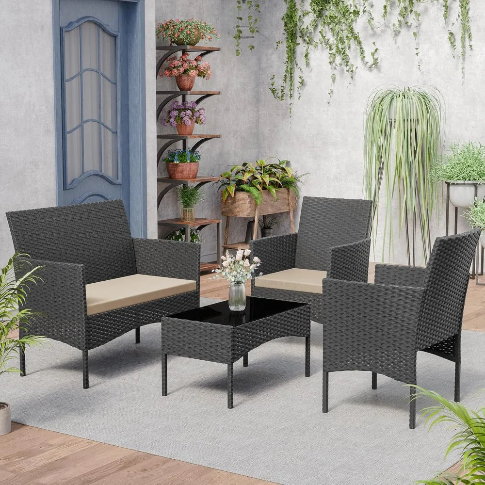 Garden Furniture Set 4 Piece Outdoor Wicker Rattan Lounge