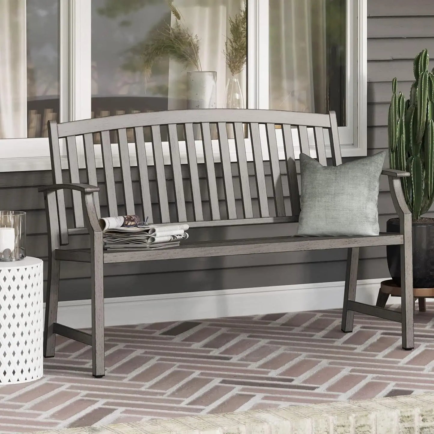 Grand Patio Farmhouse Outdoor Bench With Aluminum Backrest