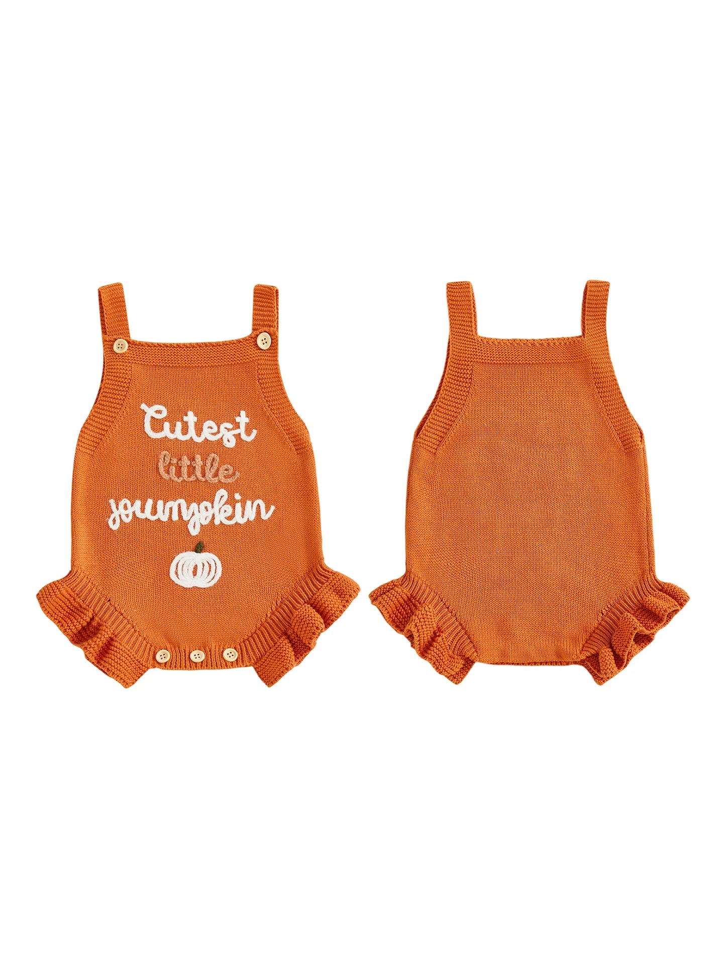 Infant Girl Sleeveless Knit Romper With Pumpkin Embroidery Bodysuit