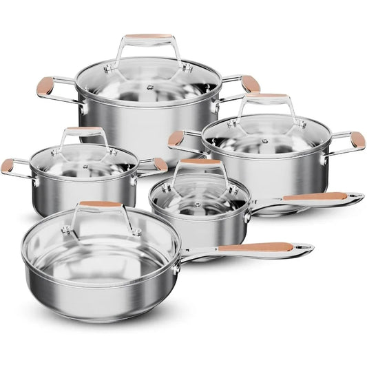 Stainless Steel 5Ply Cookware Set Induction Compatible 10 Pieces