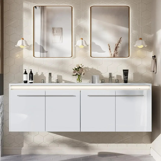 XMSJ LED Floating Bathroom Vanity With Sink Modern Storage
