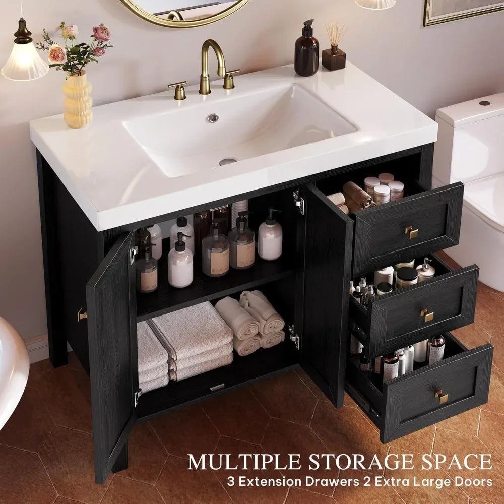 Bathroom Vanity Cabinet With Resin Basin Soft Closing Doors