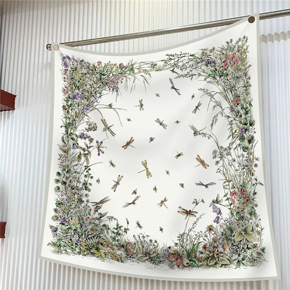 Floral Silk Twill Square Scarf Hijab Shawl For Women
