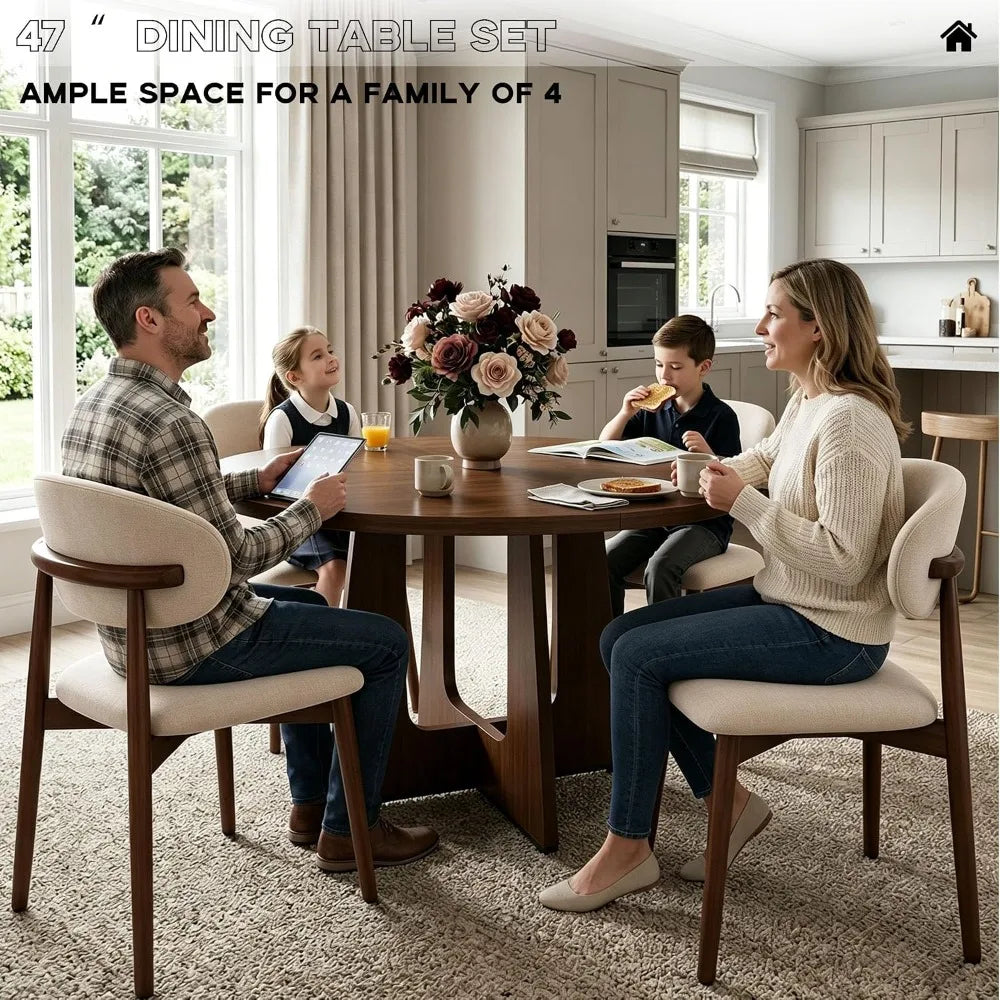 Solid Round Dining Set For Four In Wood Furniture Piece