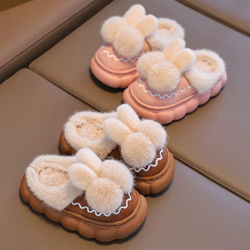 Kids Winter Cotton Slippers Slip On Soft Non Slip Soles
