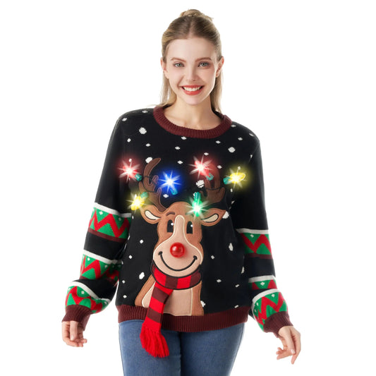 Joyfy Women's LED Light Up Christmas Sweater With Light Bulbs