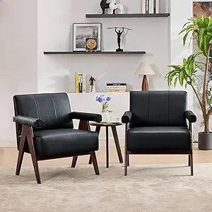 LZJV Leather Accent Chairs Set Of 2 Mid Century Modern