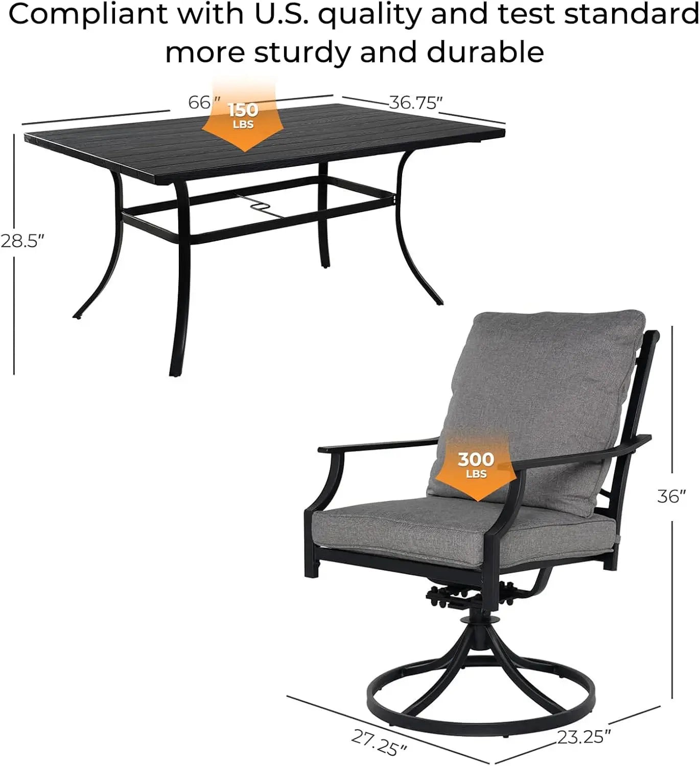 Grand Patio Set With Olefin Cushions And Faux Woodgrain Table