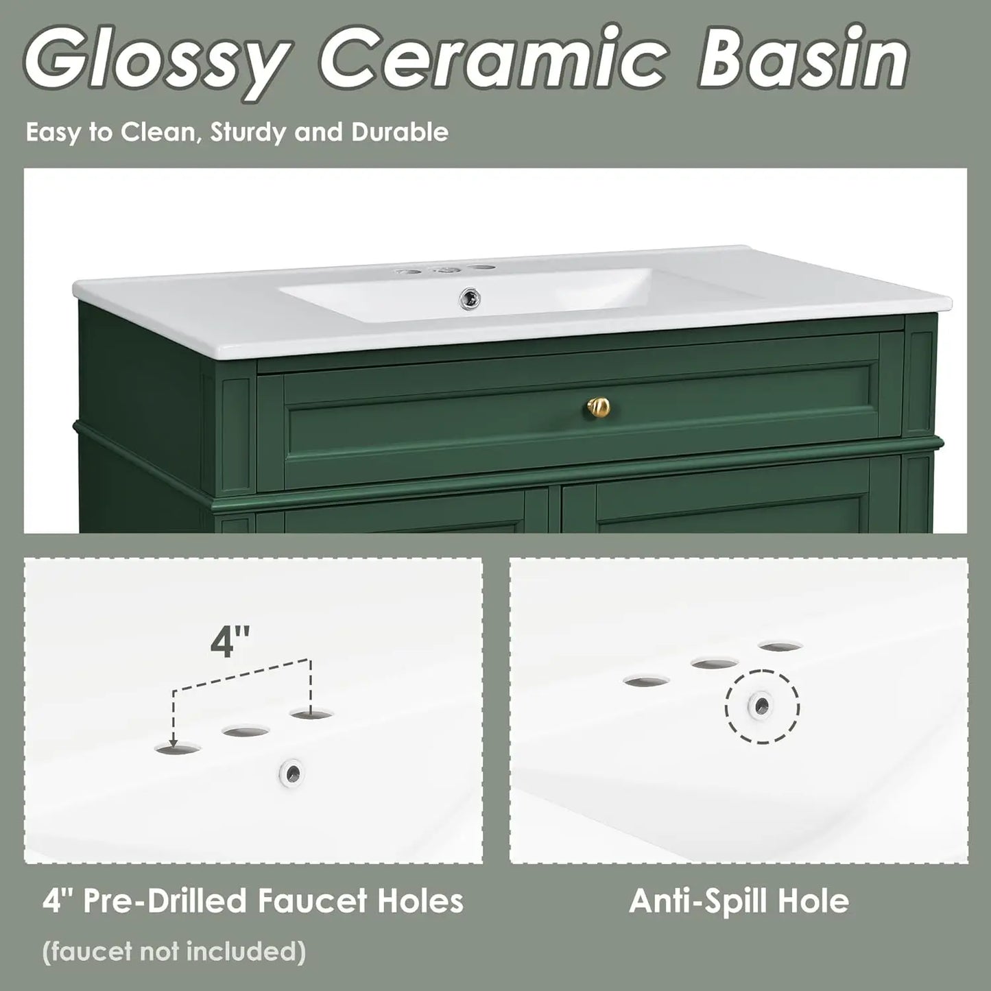 Solid Wood Bathroom Vanity With Soft-Close Doors And Undermount Sink