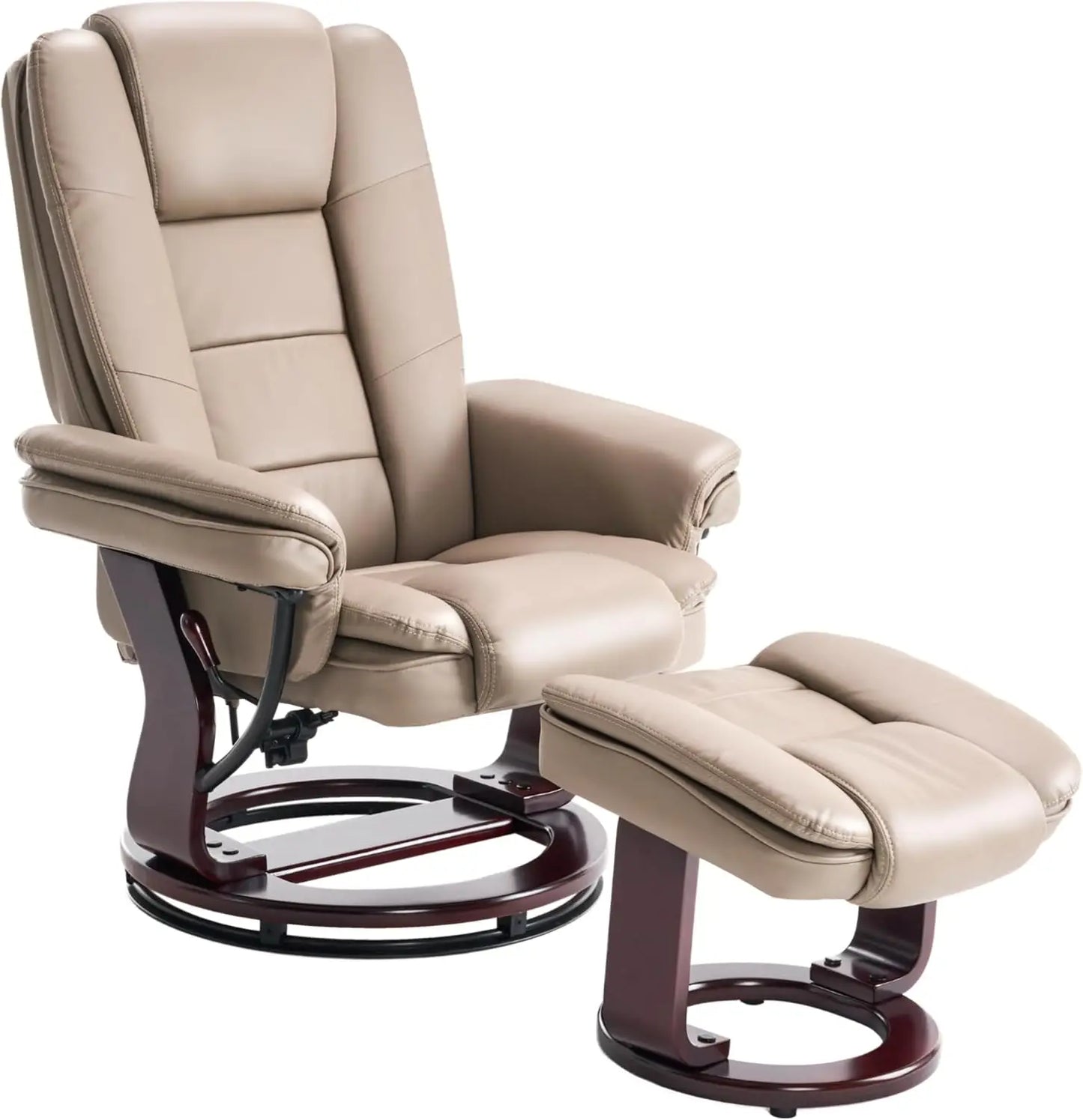 ZHUXIANG Argus Swivel Recliner With Ottoman PremiumPULeatherAndWoodBase Footrest Comfort