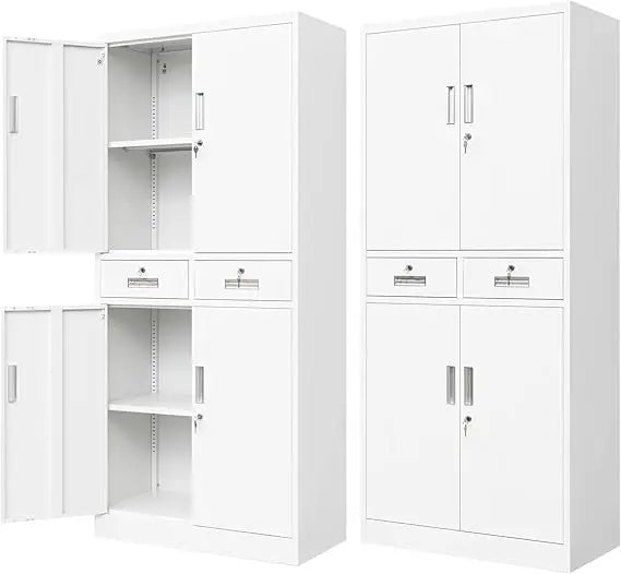 Metal Locking Storage Cabinet With Drawers And Adjustable Shelves
