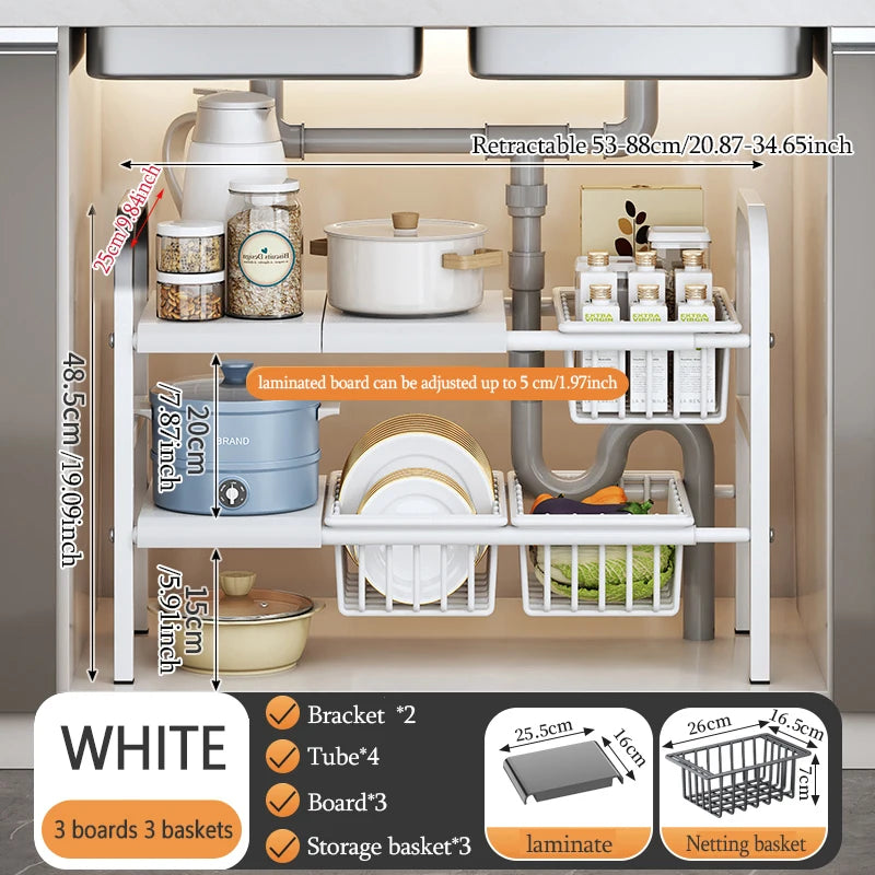 Hign-Concerned Multi-Use Kitchen and Under Sink Organizer Expandable Shelf Storage