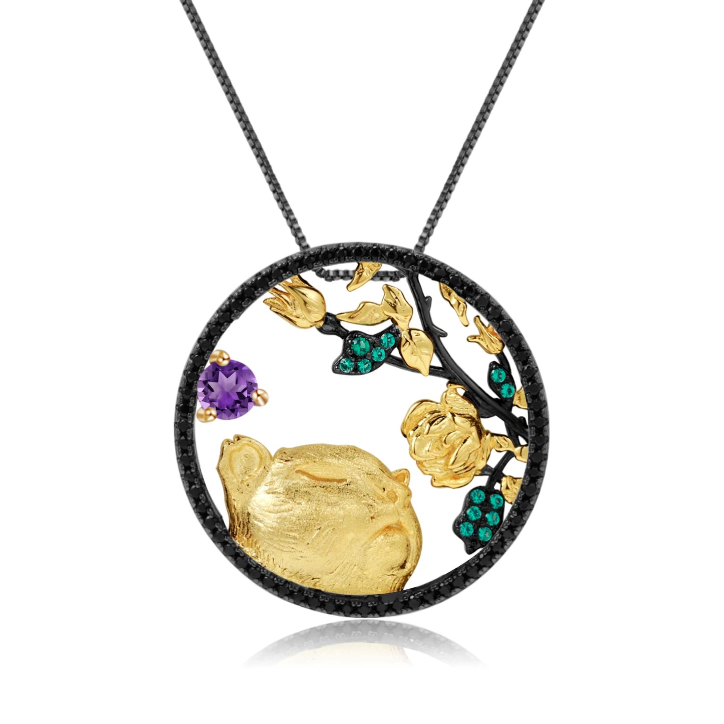 Gem's Ballet 925 Sterling Silver Dragon Pendant Necklace Topaz