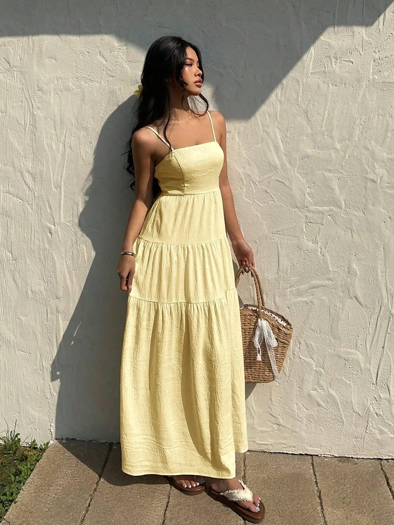 Textured Tiered Camisole Maxi Dress With Adjustable Straps