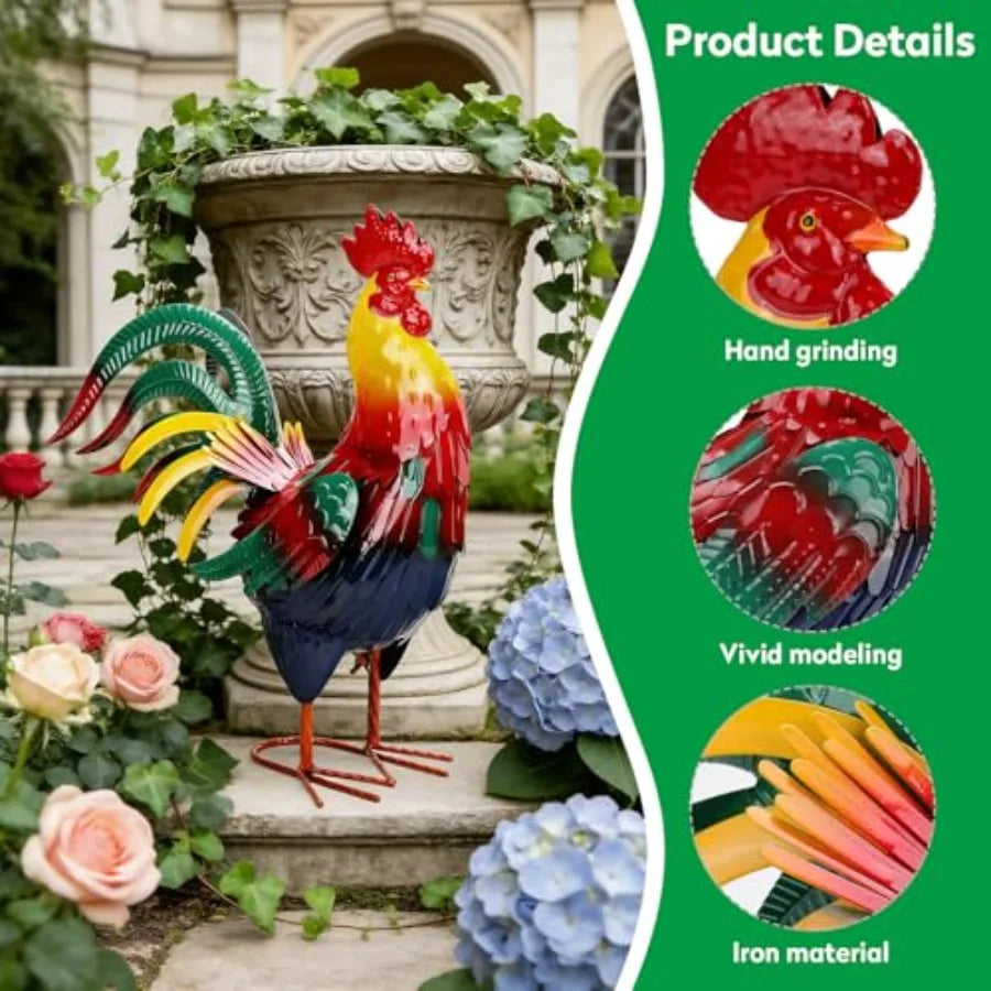 SHXI Metal Rooster Garden Statue Outdoor Decor For Yard And Lawn