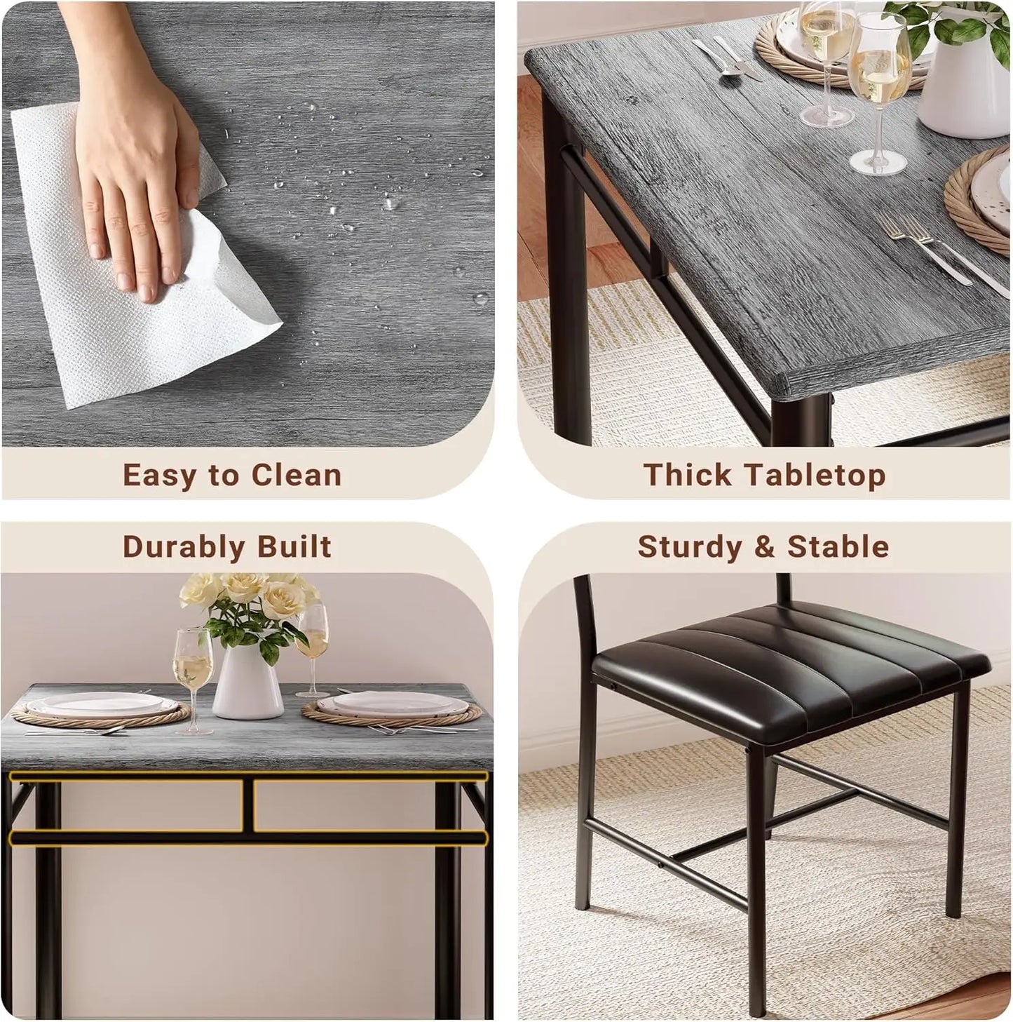 Ironck Dining Table Set for Two With Upholstered Chairs