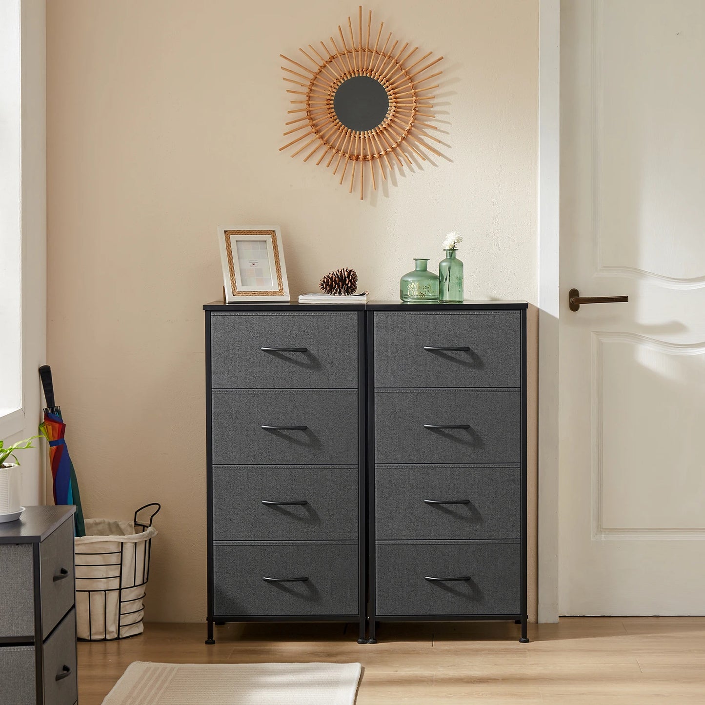 JHK Modern Dresser With Four Fabric Drawers Steel Frame